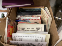 BOX OF COOKBOOKS, WOOD RECIPE CARD HOLDER