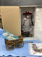 FRANKLIN MINT HEIRLOOM COCA COLA PORCELAIN COLLECTOR DOLL - "MEGAN" W/ WAGON AND TEDDY BEAR