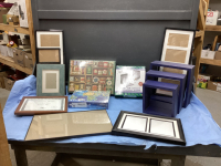 (2) NEW PUZZLES, FRAMES, NICKNACK SHELVES, DRINKING GAME