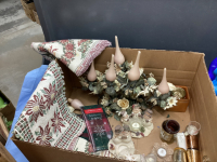 CHRISTMAS DECOR - CERAMIC SNOWMAN, WREATH CANDLE HOLDERS, TABLE RUNNERS, GLASS NATIVITY