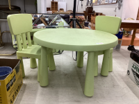 KIDS IKEA ROUND GREEN TABLE W/ (2) CHAIRS