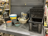 DODGE FOLDING CRATES, AIR FILTER, SMOKE ALARM, PLANT POTS, WICKER BASKET