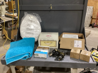 FLOOR MATS, NEW TOILET SET, CEILING FIXTURE, USED DOOR KNOBS, BATHROOM FAN, TOWEL HANGER, APPLIANCE PARTS