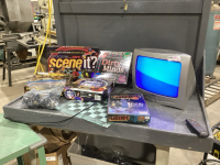 BOX OF GAMES + OLD STYLE COLOUR RCA TV 13&rdquo;