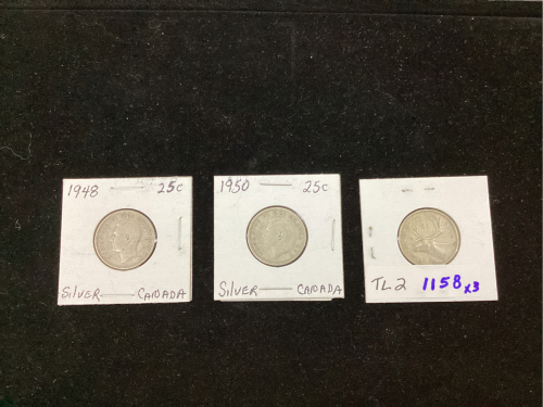 SILVER CANADIAN QUARTERS 2 - 1950 , 1948