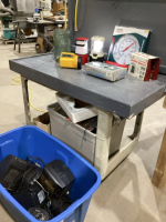 TOTE W/ CAMP LANTERNS, THERMOMETER, SAW HORSE BRACKETS