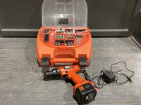 BLACK DECKER 12V CORDLESS DRILL, SOME ATTACHMENTS