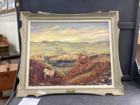 PRAIRIE LANDSCAPE W/ ANTELOPE. OIL PAINTING IN NICE WOOD FRAME - ON BOARD