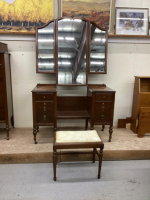 ANTIQUE VANITY W/ MIRROR AND BENCH - ON METAL CASTORS.....MATCHES LOTS 351 & 352