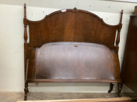 ANTIQUE HEADBOARD, CURVED FOOTBOARD AND RAILS - ON METAL CASTORS...MATCHES LOTS 351 & 350