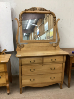 ANTIQUE 4-DRAWER DRESSER W/ MIRROR