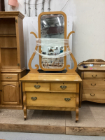 ANTIQUE 3-DRAWER DRESSER W/ MIRROR ON METAL CASTORS