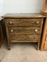 ANTIQUE 3-DRAWER DRESSER ON METAL CASTORS