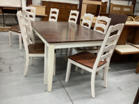 LARGE DINING ROOM TABLE W/ (8) CHAIRS AND (2) LEAVES