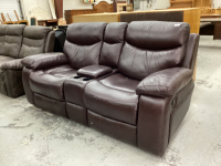 LEATHER LOOK 2-SEATER RECLINING SOFA W/ MIDDLE CONSOLE