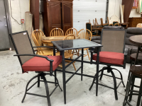 PATIO TABLE W/ (2) SWIVEL CUSHIONED CHAIRS