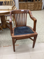 OLDER WOOD OFFICE CHAIR W/ LEATHER SEAT