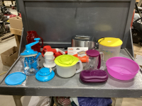 BOX ASSORTED TUPPERWARE, TOASTER, AND MORE