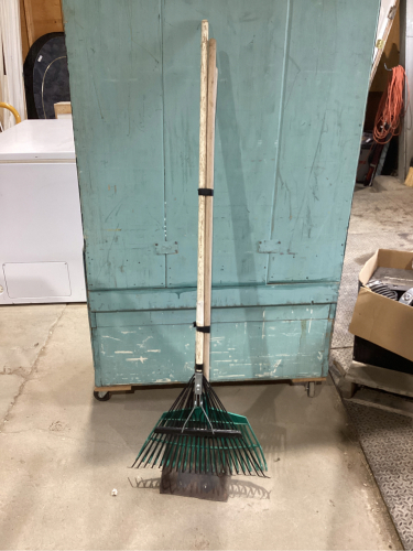 2 RAKES AND SQUARE SHOVEL