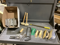 BOX TILE FLOATS, SCRAPERS, CARBIDE BLADE W/HACK SAW, MALLETS, NIPPERS, HARDWOOD PULLER, ADHESIVE TROWELS
