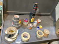 BOX OF DUCT TAPE, PINSTRIPING, PACKING TAPE, FOIL TAPE, FIBRE TAPE, ELECTRICAL TAPE (LOTS), TEFLON TAPE, MASKING TAPE & PAPER
