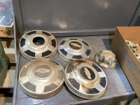 9 CHEV HUBCAPS, 2 CHEV 6 BOLT CAPS