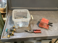 HOSE SPLITTERS, BITS, GLUE STICKS, LADDER MITTS, CLAMP, PEG BOARD HOOKS, TIN SNIPS