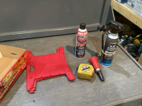 2 CORD HOLDERS, CLEANING ITEMS, 26&rsquo; TAPE MEASURE, HAMMER IMPACT, CAN 12A COOLANT W/GAUGE
