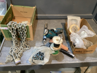 VAPOR BARRIERS, PAINT BRUSH ROLLER SPINNER, PAINTING SUPPLIES, GROUND WIRE, MASKING TAPE, CHAIN W/LOCK, METAL SHEET SCREWS