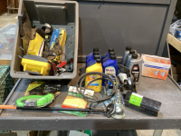 JUGS OIL, HALOGEN LIGHTS, TRAILER 2&rdquo; BALL HITCH, ICE CLEETS, AIR FILTER, HOCKEY TAPE, MAGNET, BATTERY CABLES, SHACKLE,