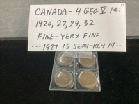 (4) CANADA GEO V 1 CENT COINS - 1920/27/29/32