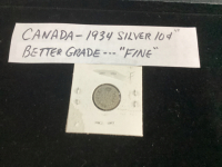CANADA 1934 SILVER 10 CENT COIN