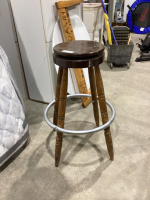 WOOD STOOL WITH METAL FOOT REST