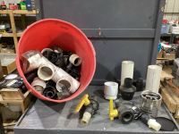 PVC, ABS CONNECTORS, VALVES. TIN OF SWAGELOC FITTINGS