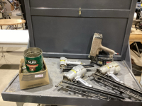 4 AIR NAILERS W/NAILS, 1-DUOFAST COIL NAILER, 3 HITACHI STICK NAILERS