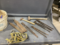 BUCKET OF VINTAGE FARRIER TOOLS -