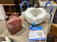 AQUA SENSE RAISED TOILET SEAT AND SMALL JERRY CAN