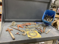 MISC SHOP ITEMS - WRENCHES, CAULKING GUN, SAW, MULTI TOOL, SAW BLADE, CAM LOCK,