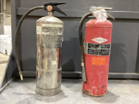 (2) LARGE FIRE EXTINGUISHERS - ONE WATER/ONE DRY CHEMICAL
