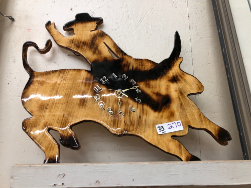 BULL RIDER WOOD CLOCK