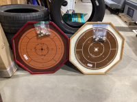 (2) CROKINOLE BOARDS W/ GAMES ON THE BACK