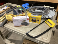 BOX W/AIR HOSE, CABLE ,WINTER GLOVES, STAPLERS