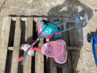Kids tricycle, plastic mower