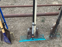 Bundle flat shovel, bow rake, long tine garden rake