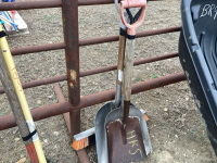 Bundle 2 aluminum scoop shovels, broom, flat shovel