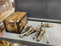WOOD BOX W/ GEAR PULLERS, AND PIPE REAMER