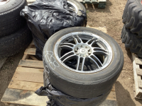 Pallet of 4 Yokohama tires, core racing rims, aluminum