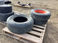 (3) MISC TIRES - HARROWTRACK IMPLEMENT AND (2) CARLISLE TRAILER TIRES ON 5-BOLT RIMS