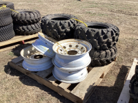 PALLET W/ ATV BLACKWATER TIRES - 25X 11.00 R12. NHS AND (4) RIMS
