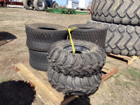 ATV AND LAWN MOWER TIRES - CARSLILE -25 X 10-12 (2) ARE ON RIMS AND (4) TURF TIRES - 26 X 12 -12